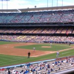 Dodger Stadium field viewed from the second level in left field