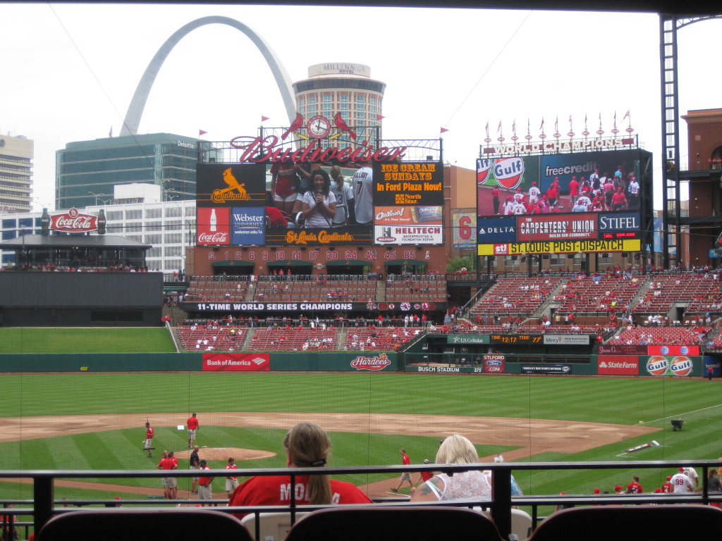 View from behind home plate at Busch Stadium, home of the St. Louis Cardinals