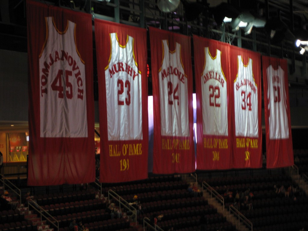 Banners at Toyota Center, home of the Houston Rockets