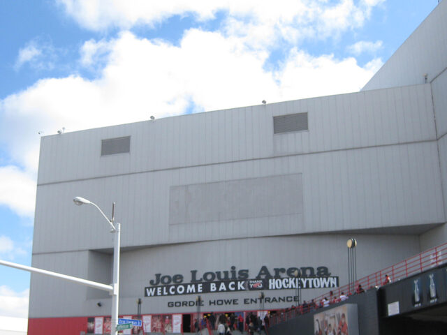 View of the Gordie Howe Entrance at Joe Louis Arena in Detroit
