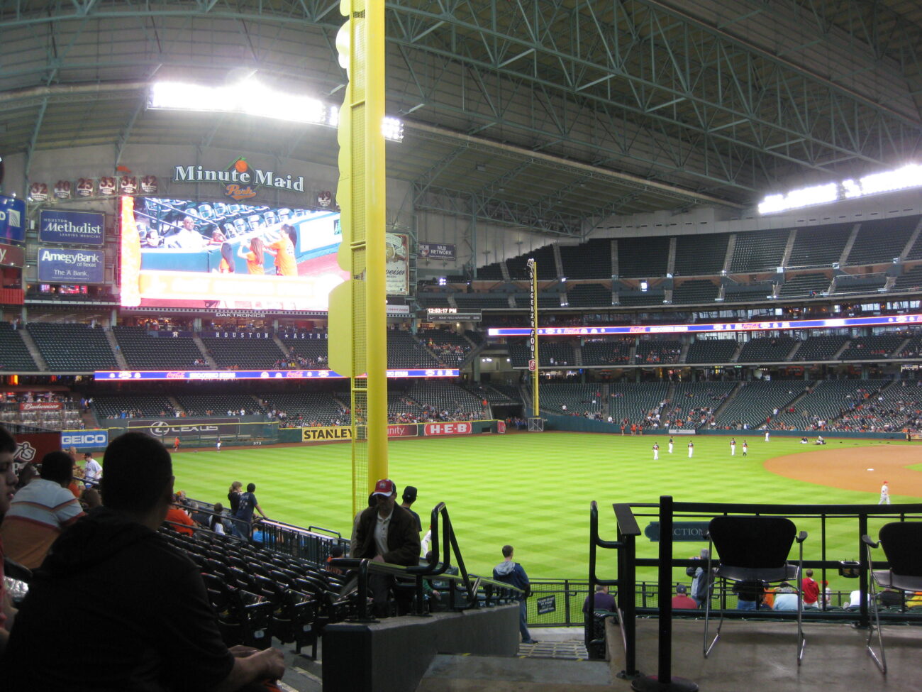 Wide angle view of Minute Maid Park showing downtown Houston