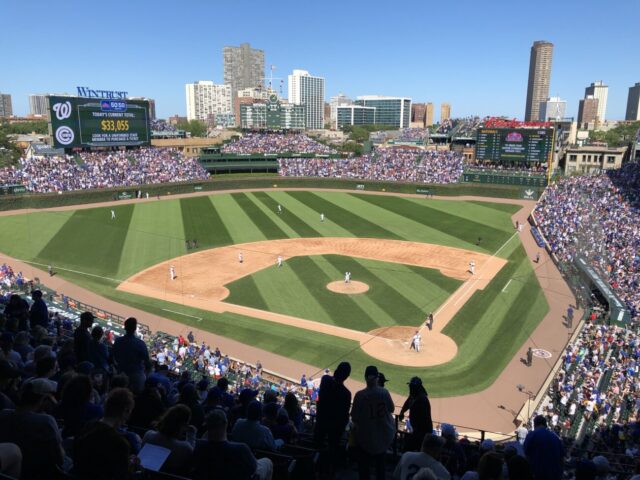 View from the upper deck at Chicago's Wrigley Field during a Cubs game