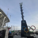 The Olympic rings and cauldron are seen in front of Rice-Eccles Stadium in Salt Lake City, Utah