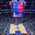 View of the seating bowl at Chase Center in San Francisco during a Golden State Warriors game