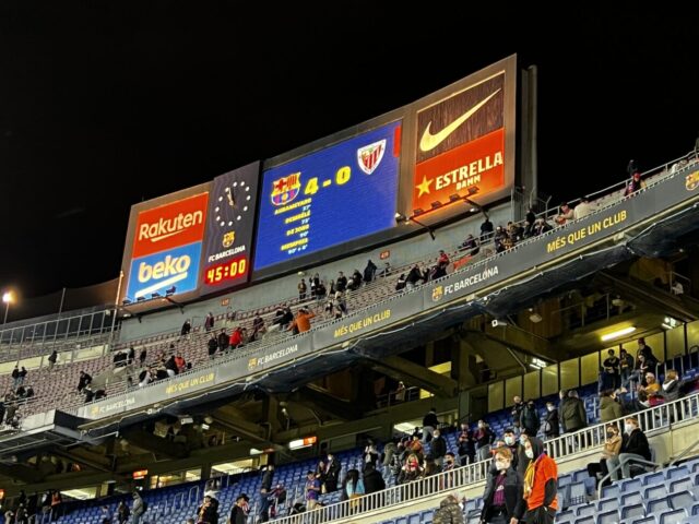 Scoreboard at Camp Nou, home of FC Barcelona