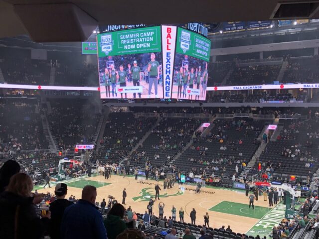 View of the court at Fiserv Forum, home of the Milwaukee Bucks
