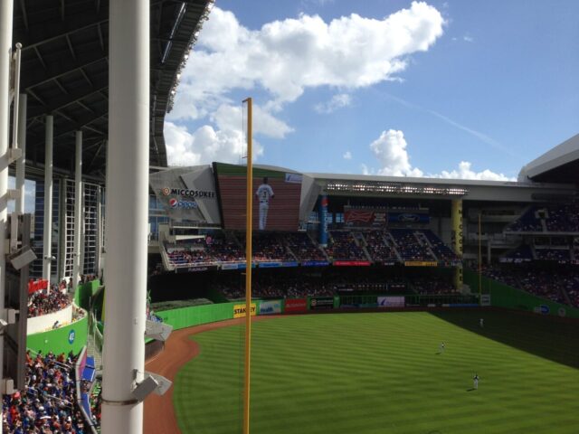 View of the outfield at LoanDepot Park, home of the Miami Marlins