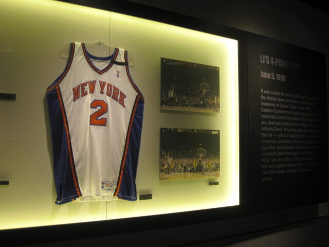 Larry Johnson's Knicks jersey on display at Madison Square Garden in New York