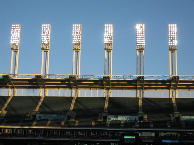 Light stanchions at Progressive Field, home of the Cleveland Guardians