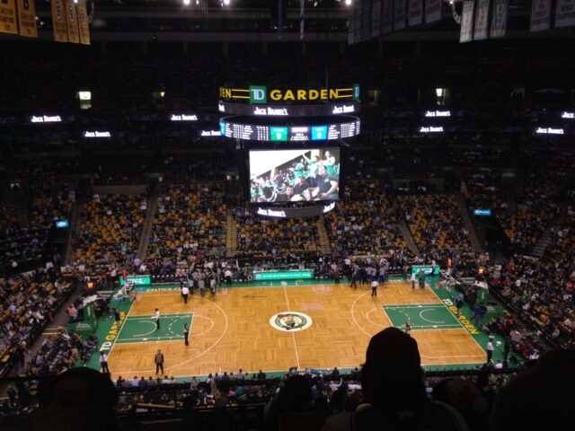 Overview of TD Garden in Boston during a Celtics game
