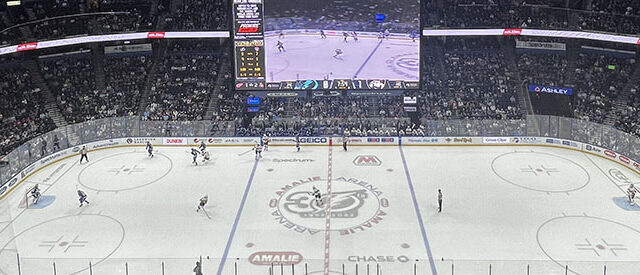 View of the rink at Amalie Arena, home of the Tampa Bay Lightning