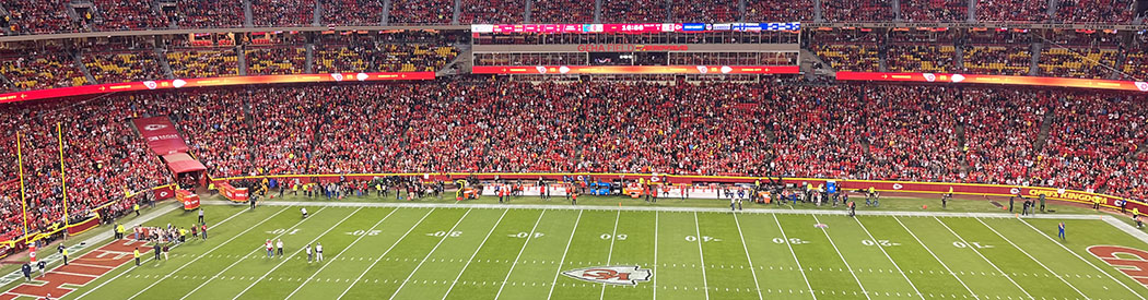 Panoramic image of the seating bowl and field at GEHA Field at Arrowhead Stadium