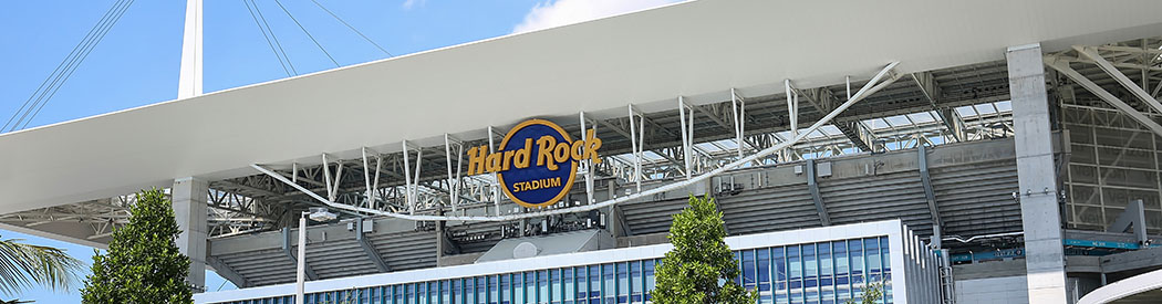 Exterior signage at Hard Rock Stadium, home of the Miami Dolphins