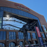 Peyton Manning statue at Lucas Oil Stadium in Indianapolis