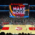 View of the Atlanta Hawks' court at State Farm Arena