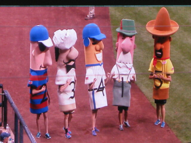 Sausages line up to race at American Family Field, home of the Milwaukee Brewers