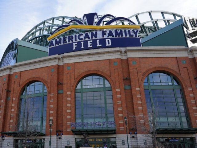 Signage at the home plate entrance to American Family Field in Milwaukee