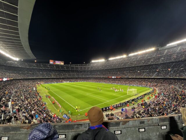 Game action at Camp Nou, home of FC Barcelona
