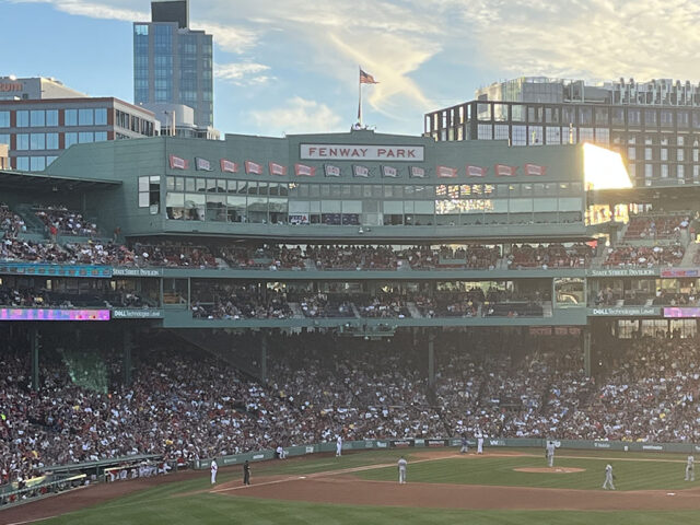 View from the outfield bleachers at Fenway Park, home of the Boston Red Sox