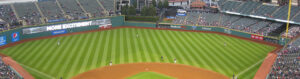 Upper deck view of Progressive Field, home of the Cleveland Guardians
