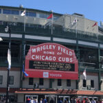 The famous marquee on the front of Wrigley Field in Chicago
