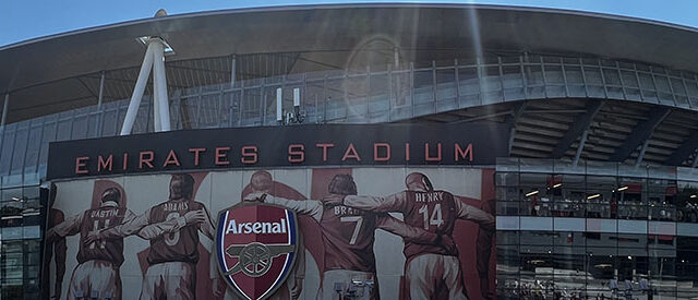Outside Emirates Stadium in London, home ground for Arsenal FC