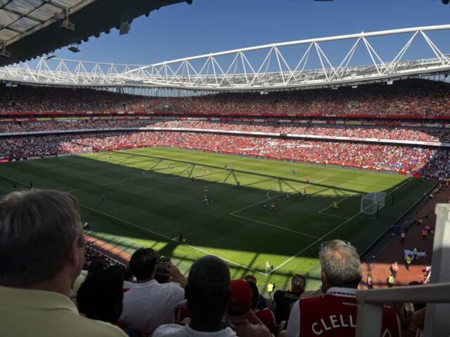 View of the pitch at Emirates Stadium in London during a Premier League match