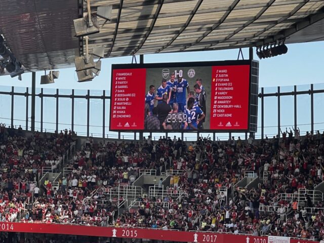 One of the four videoboards at Emirates Stadium in London, home of Arsenal FC