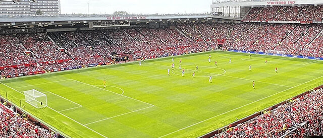 View of the pitch at Old Trafford, the home ground of Manchester United
