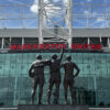 The Trinity statue in front of Old Trafford, the home ground of Manchester United