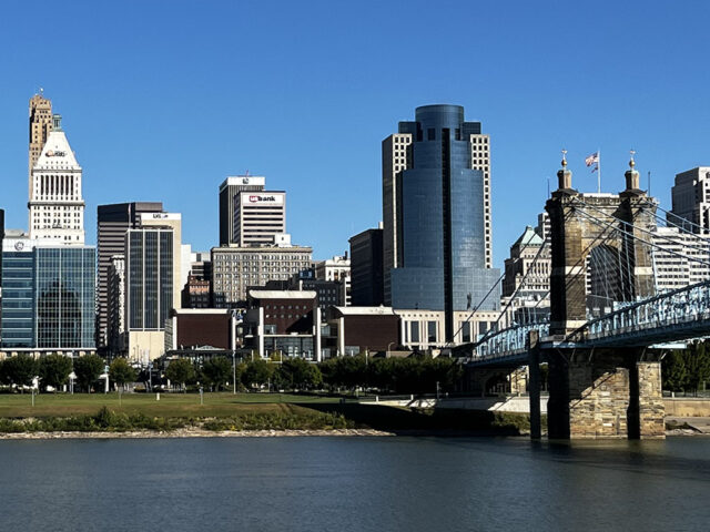 The skyline of Cincinnati, Ohio, as seen from across the Ohio River