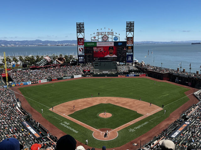 View of Oracle Park in San Francisco during a Giants game
