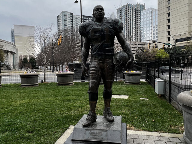 Sam Mills statue at Bank of America Stadium in Charlotte, North Carolina