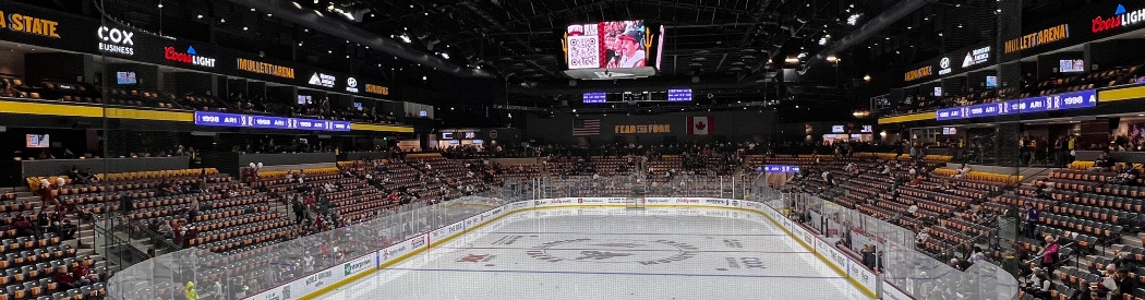 View of the ice rink at Mullett Arena, home of the Arizona State Sun Devils and Arizona Coyotes