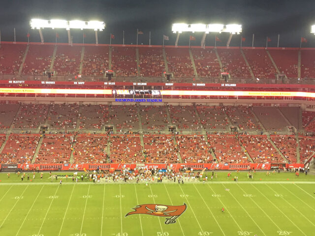View of the field at Raymond James Stadium in Tampa, Florida