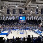 View of the court at Cameron Indoor Stadium on the Duke University campus