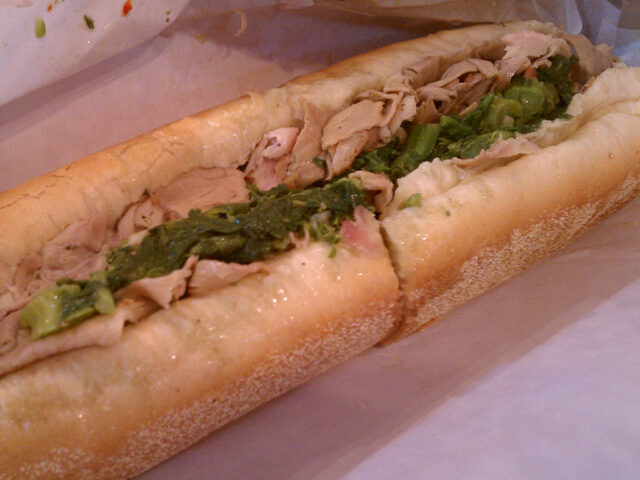Roast pork sandwich from Dinic's in Reading Terminal Market, Philadelphia