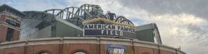 Signage above the home plate gate at American Family Field in Milwaukee