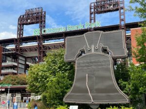 The Liberty Bell display in front of the third-base gate at Citizens Bank Park in Philadelphia
