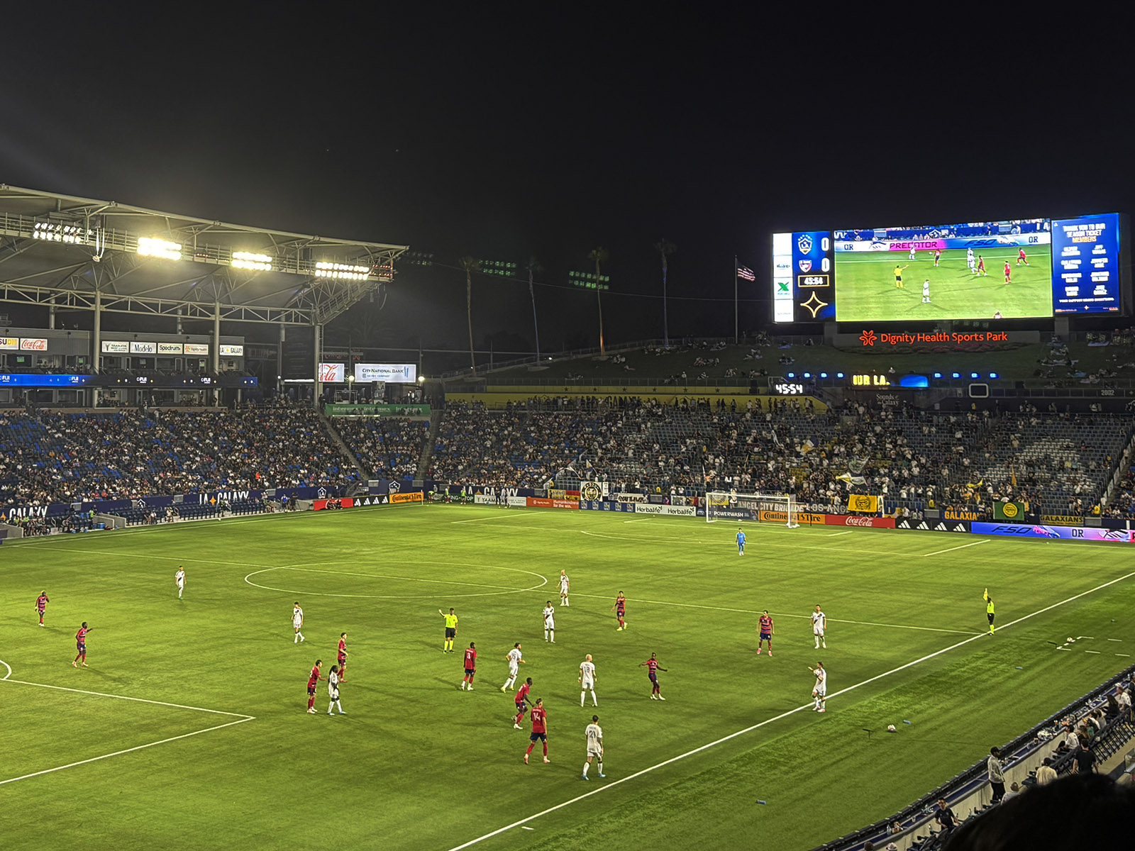 View of the field at Dignity Health Sports Park in Carson, California, during an LA Galaxy soccer match