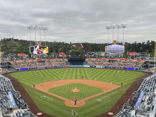 View of the field at Dodger Stadium in Los Angeles