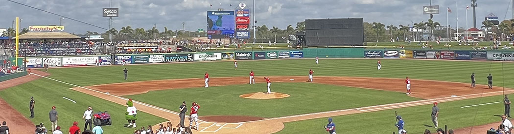 A spring training game in progress at BayCare Ballpark in Clearwater, Florida