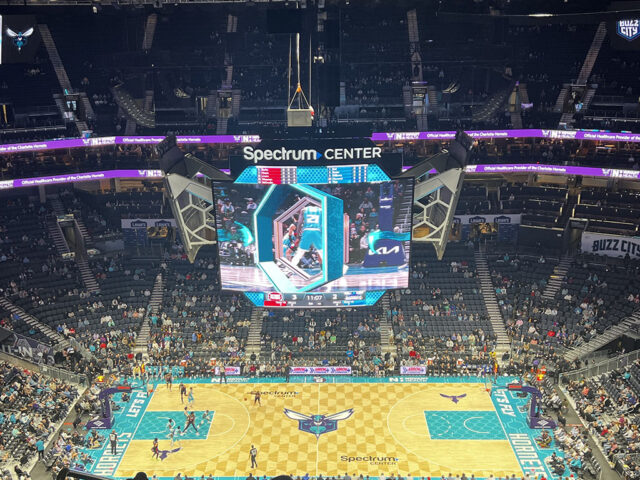 View of the court at Spectrum Center during a Charlotte Hornets game