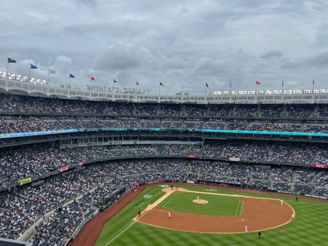 View of the field at Yankee Stadium in New York from the upper deck in right field