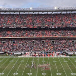 Panoramic view of Cleveland Browns Stadium from the upper seating level