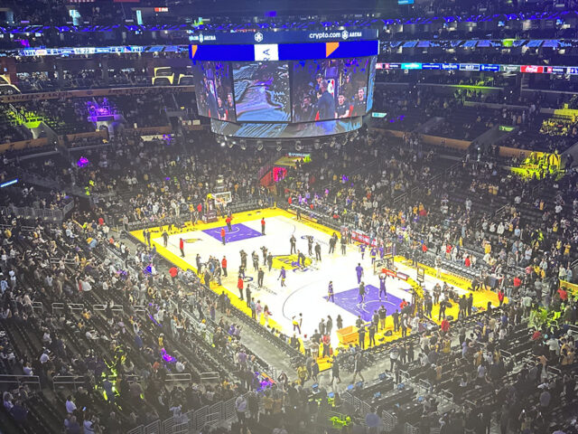 Crypto.com Arena in Los Angeles set up for a Lakers game