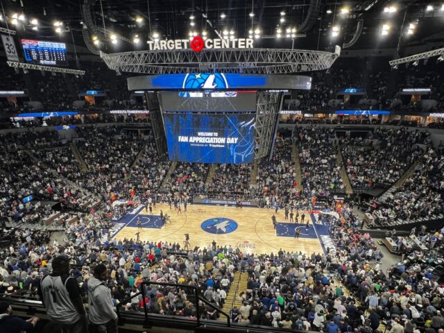 Overlooking the court at Target Center in Minneapolis, as viewed from the upper seating bowl
