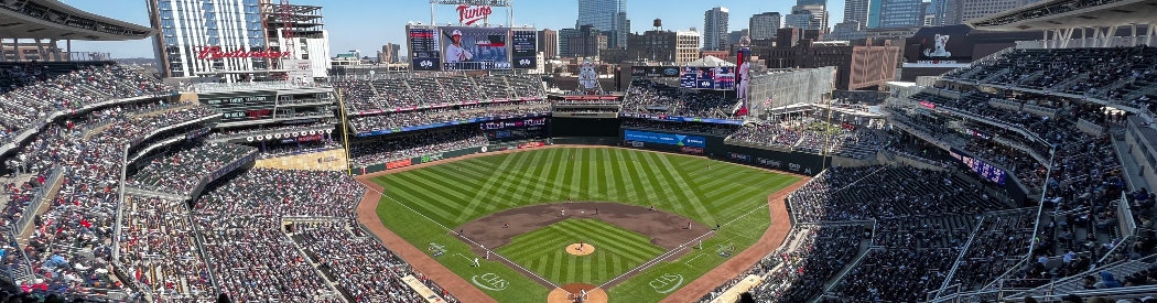 Panoramic view of Target Field in Minneapolis, home of the Minnesota Twins, as viewed from the upper deck behind home plate