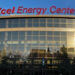 Exterior of the Xcel Energy Center in St. Paul, Minnesota, as viewed from Fort Road