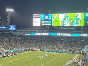 View from a party plaza in the south end zone at EverBank Stadium in Jacksonville, Florida